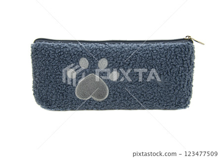 Fluffy pencil pen case container isolated on the white background 123477509