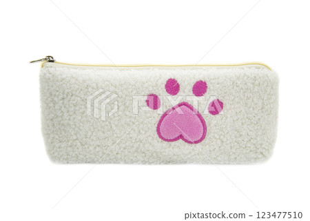 Fluffy pencil pen case container isolated on the white background 123477510