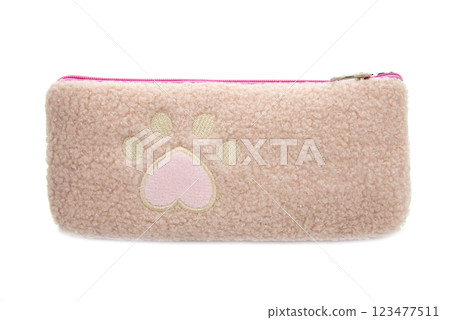 Fluffy pencil pen case container isolated on the white background 123477511