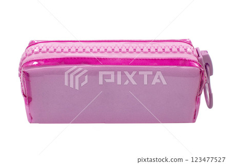 Pink pencil pen case container isolated on the white background 123477527