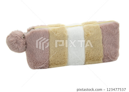Fluffy pencil pen case container isolated on the white background 123477537
