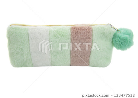 Fluffy pencil pen case container isolated on the white background 123477538