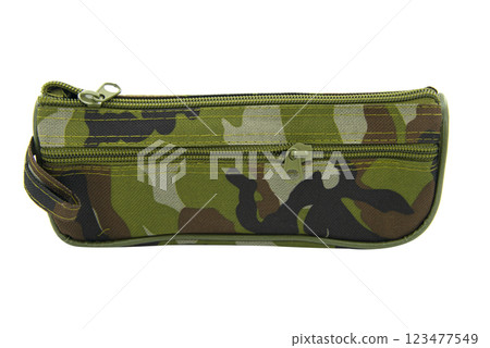 Multicolored pencil pen case container isolated on the white background Multicolored pencil pen case container isolated on the white background 123477549