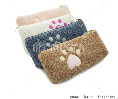 Multicolored pencil pen case container isolated on the white background 123477565