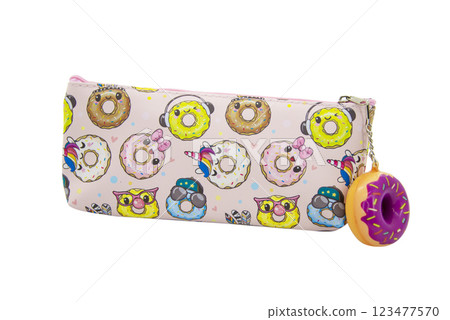 Multicolored pencil pen case container isolated on the white background Multicolored pencil pen case container isolated on the white background 123477570