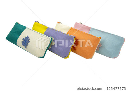 Multicolored pencil pen case container isolated on the white background 123477573