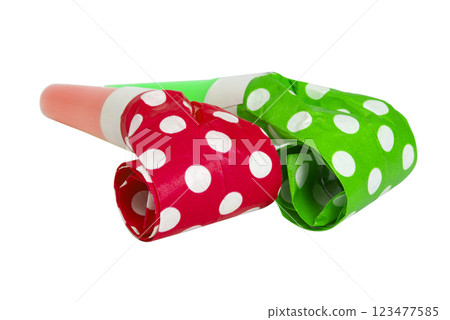 Party foil whistle festive noisemaker blowout isolated on the white 123477585