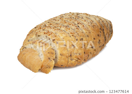 Multigrain bread sliced with seeds isolated on the white background 123477614