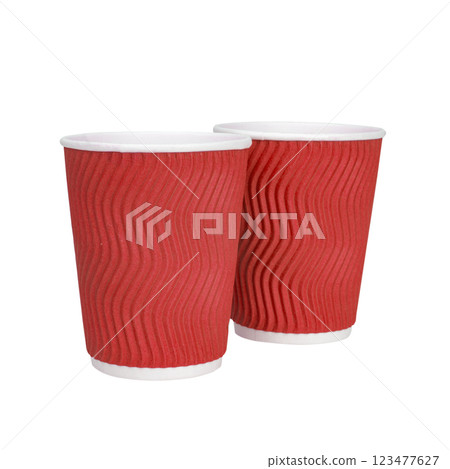 Takeaway corrugated paper cup for tea coffee isolated on the white background Takeaway corrugated paper cup for tea coffee isolated on the white background 123477627