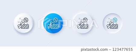 Sale gift box line icon. Neumorphic, Blue gradient, 3d pin buttons. Shopping discounts sign. Clearance symbol. Line icons. Neumorphic buttons with outline signs. Vector 123477655