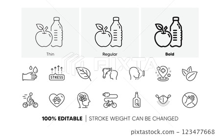 Stress, Organic product and Leaf line icons. Pack of Electronic thermometer, Stress grows, Pets care icon. Rubber gloves, Dont touch, Hospital pictogram. Face id, Healthy food, Electric bike. Vector Stress, Organic product and Leaf line icons. Pack of Electronic thermometer, Stress grows, Pets care icon. Rubber gloves, Dont touch, Hospital pictogram. Face id, Healthy food, Electric bike. Vector 123477668