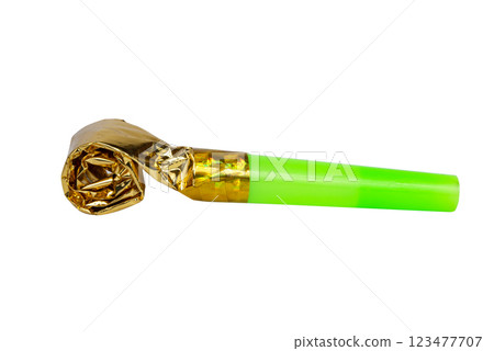 Party foil whistle festive noisemaker blowout isolated on the white Party foil whistle festive noisemaker blowout isolated on the white 123477707