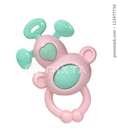Baby rattle toy for baby violet isolated on the white background Baby rattle toy for baby violet isolated on the white background 123477738