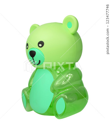 Pink toy bear plastic gift baby isolated on the white background 123477746