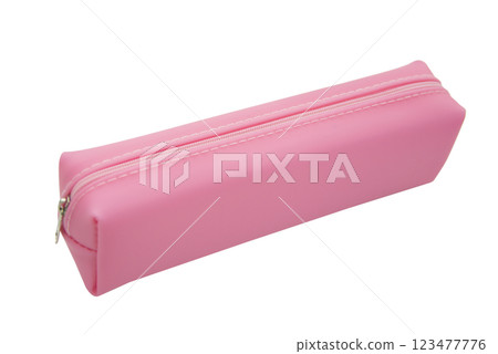 Pink pencil pen case container isolated on the white background 123477776