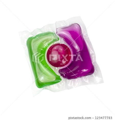 Washing multicolor gel liquid powder capsule isolated on the white background Washing multicolor gel liquid powder capsule isolated on the white background 123477783