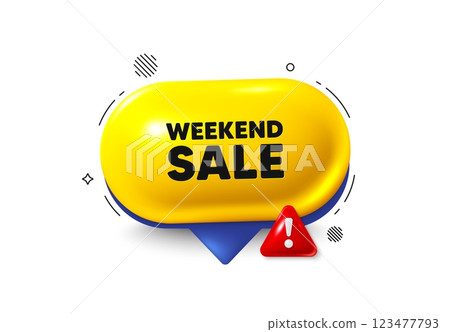 Offer speech bubble 3d icon. Weekend Sale tag. Special offer price sign. Advertising Discounts symbol. Weekend sale chat offer. Speech bubble danger alert banner. Text box balloon. Vector 123477793