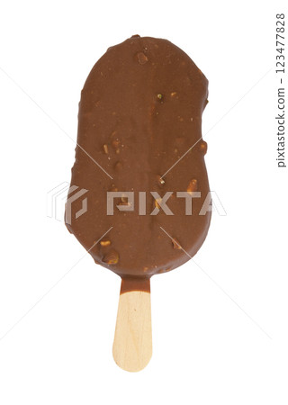 Chocolate glazed icecream escimo with nuts isolated on the white background 123477828