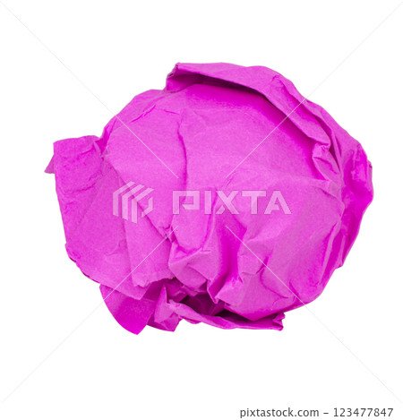 Pink crumpled paper ball isolated craft on the white background Pink crumpled paper ball isolated craft on the white background 123477847