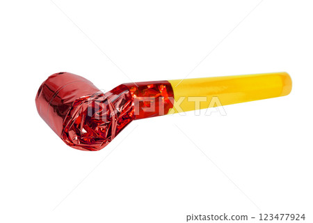 Party foil whistle festive noisemaker blowout isolated on the white 123477924