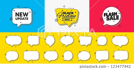 Flash sale chat speech bubble. New update icon. Special offer sign. Important information available symbol. New update chat message. Black friday speech bubble banner. Offer text balloon. Vector Flash sale chat speech bubble. New update icon. Special offer sign. Important information available symbol. New update chat message. Black friday speech bubble banner. Offer text balloon. Vector 123477942
