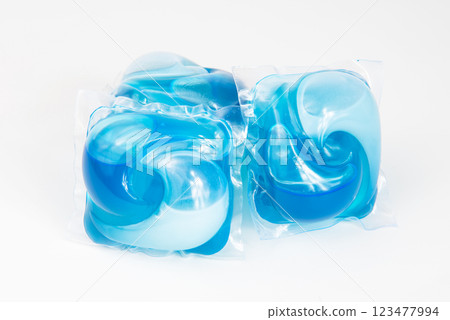 Washing gel capsule isolated on the white background 123477994