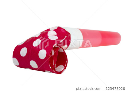Colored noisemaker party whistle horn on the white isolated background 123478028