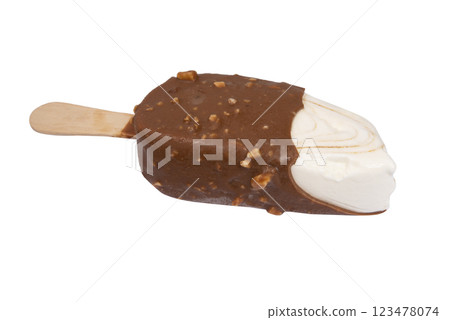 Chocolate glazed icecream escimo with nuts isolated on the white background Chocolate glazed icecream escimo with nuts isolated on the white background 123478074