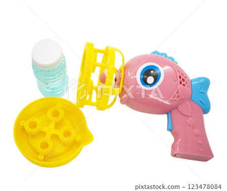 Bubble soap toy plastic isolated on the white background Bubble soap toy plastic isolated on the white background 123478084