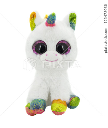 White plush unicorn toy isolated on the white background 123478086