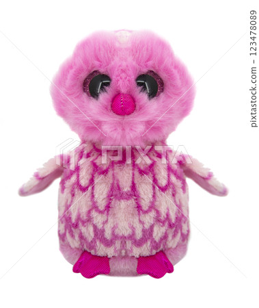 Decorative toy owl doll pink isolated on the white background 123478089