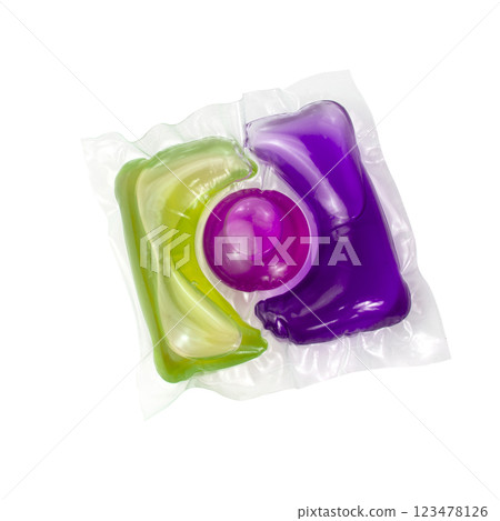 Washing multicolor gel liquid powder capsule isolated on the white background Washing multicolor gel liquid powder capsule isolated on the white background 123478126