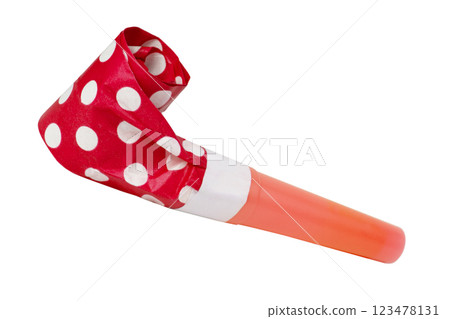 Party foil whistle festive noisemaker blowout isolated on the white Party foil whistle festive noisemaker blowout isolated on the white 123478131