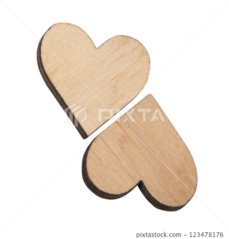 Wooden craft hearts decorative isolated on the white background 123478176