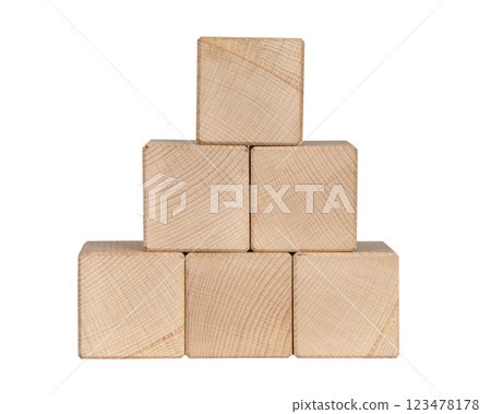 Wooden cubes brick construction for creative text isolated on the white background 123478178