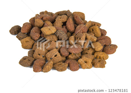Cat's dry food snack crispy isolated on the white background 123478181