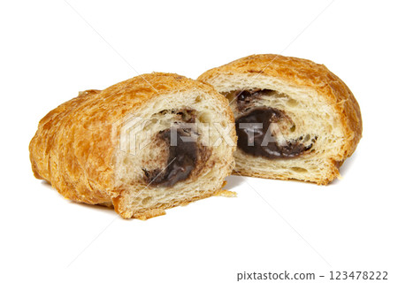 French croissant with chocolate isolated on the white background French croissant with chocolate isolated on the white background 123478222