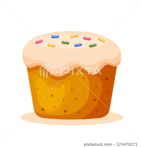 Traditional pastry for Easter - Easter cake. Vector illustration in flat cartoon style. Traditional pastry for Easter - Easter cake. Vector illustration in flat cartoon style. 123478271
