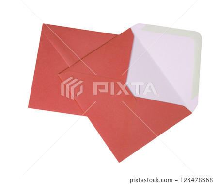 Pink paper envelope postcard isolated on the white background Pink paper envelope postcard isolated on the white background 123478368