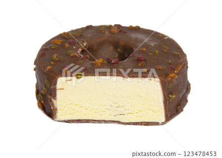 Chocolate round circle icecream isolated on the white background Chocolate round circle icecream isolated on the white background 123478453