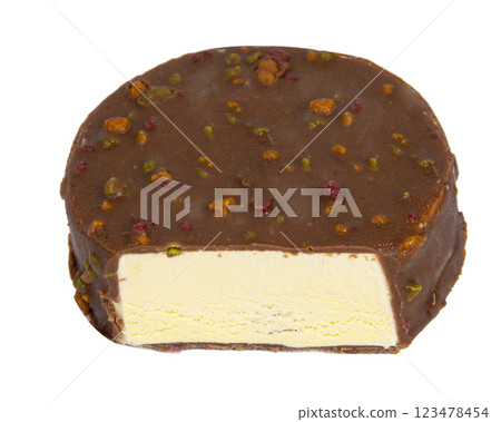 Chocolate round circle icecream isolated on the white background Chocolate round circle icecream isolated on the white background 123478454
