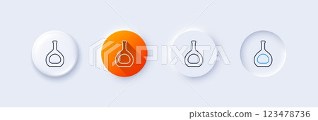 Cognac bottle line icon. Neumorphic, Orange gradient, 3d pin buttons. Brandy alcohol sign. Line icons. Neumorphic buttons with outline signs. Vector 123478736