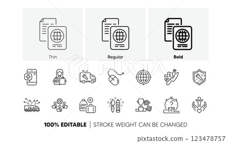 Volunteer, Car service and Teamwork line icons. Pack of Quiz, Computer mouse, Vegetable icon. Creativity, Spanner, Passport document pictogram. Medical phone, Dumbbell, Seo internet. Vector 123478757