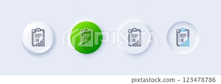 Checklist line icon. Neumorphic, Green gradient, 3d pin buttons. Graph chart sign. Growth diagram symbol. Line icons. Neumorphic buttons with outline signs. Vector Checklist line icon. Neumorphic, Green gradient, 3d pin buttons. Graph chart sign. Growth diagram symbol. Line icons. Neumorphic buttons with outline signs. Vector 123478786