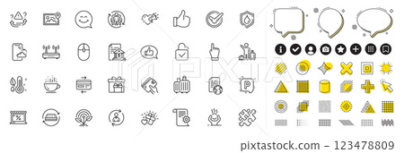 Set of Internet document, Incubator and Airport transfer line icons for web app. Design elements, Social media icons. Smartphone cloud, Feedback, Coffee cup icons. Market, Teamwork, Like signs. Vector Set of Internet document, Incubator and Airport transfer line icons for web app. Design elements, Social media icons. Smartphone cloud, Feedback, Coffee cup icons. Market, Teamwork, Like signs. Vector 123478809