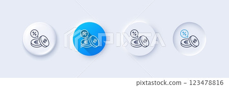 Coins money line icon. Neumorphic, Blue gradient, 3d pin buttons. Banking currency sign. Euro and Dollar Cash symbols. Cashback service. Line icons. Neumorphic buttons with outline signs. Vector 123478816