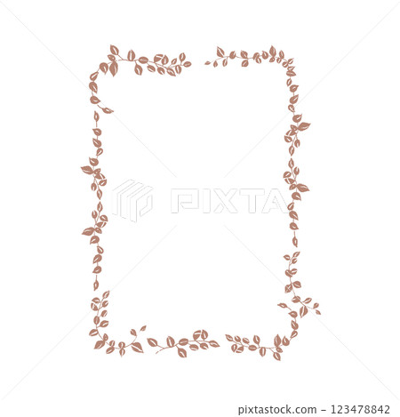 Rectangular frame with hand drawn leaves in mocha mousse color, design template. Backgrounds for wedding invitations, greeting cards, social media 123478842