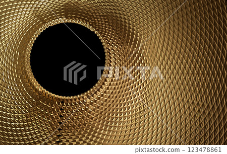 3d rendering illustration of triangular pipe. Volumetric tube with golden low poly pyramid pattern. Art deco style decoration. Abstract bacground. 3d rendering illustration of triangular pipe. Volumetric tube with golden low poly pyramid pattern. Art deco style decoration. Abstract bacground. 123478861