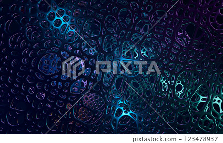 Abstract illustration of organic mesh pattern. Layers of parametrical structures in different lights. 3d rendering magic network. 123478937
