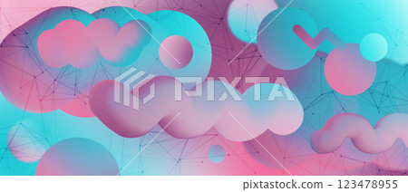 Trendy spectral background with holographic liquid elements and triangular polygonal mesh. Abstract graphic design template in contemporary vapor wave style. Trendy spectral background with holographic liquid elements and triangular polygonal mesh. Abstract graphic design template in contemporary vapor wave style. 123478955